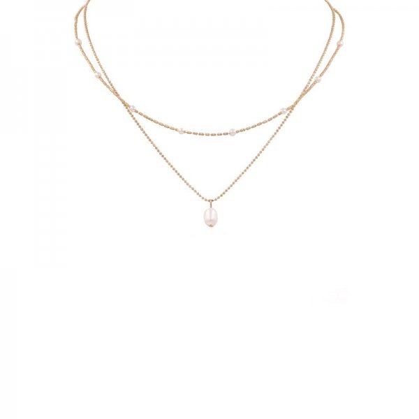 Metal Chain Cream Pearl Necklace